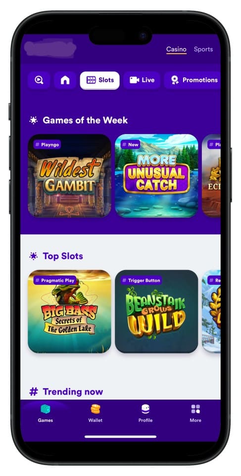 Screenshot showing G777 App interface with intuitive menus and game choices